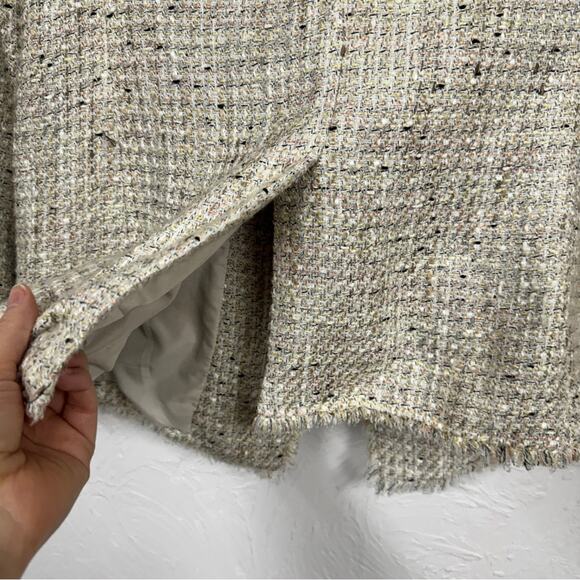 Ann Taylor Cream Tweed Fringe Blazer Jacket Womens 10 Preppy Classic Academia - Picture 8 of 10